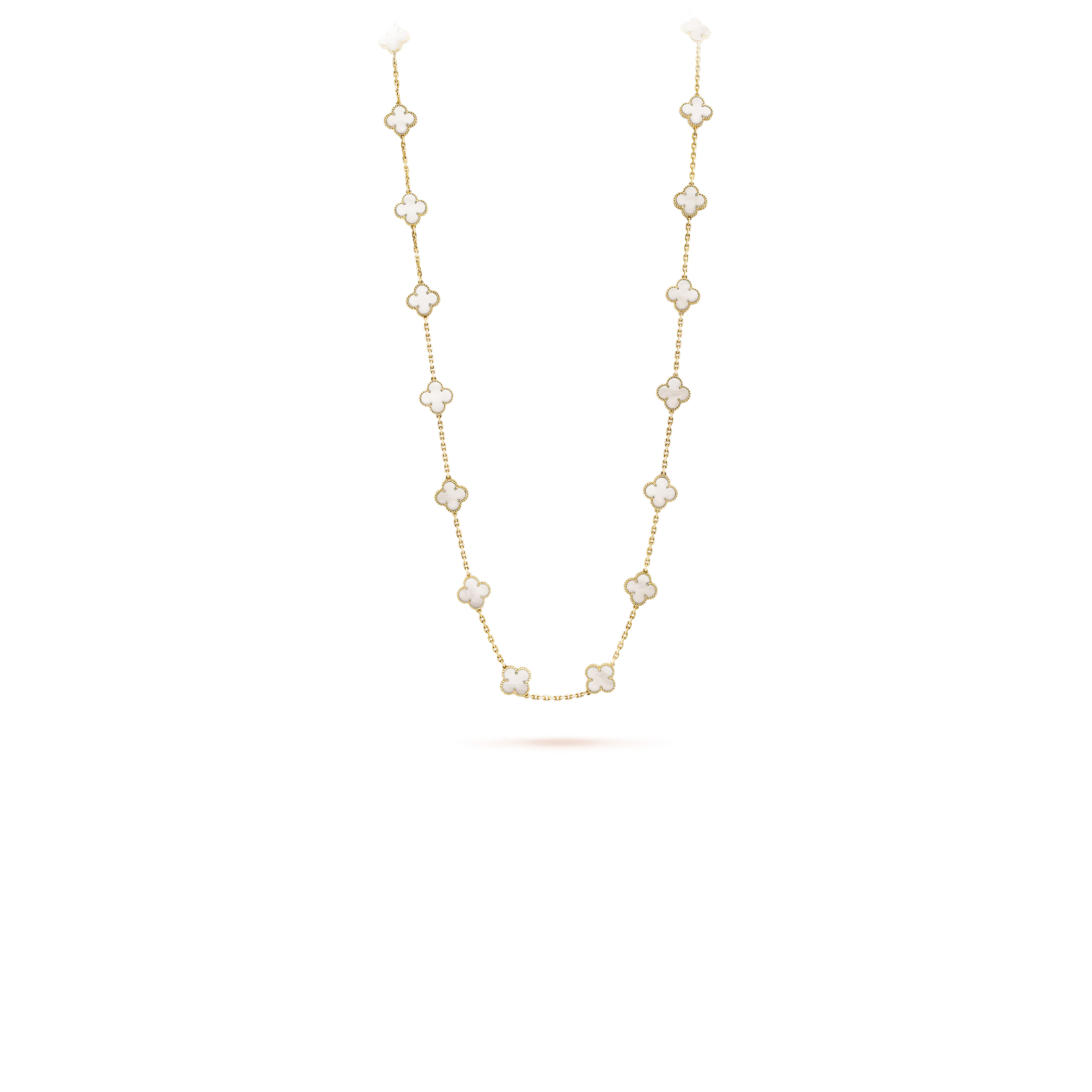 VAN CLEEF ARPELS VINTAGE ALHAMBRA LONG NECKLACE, 20 MOTIFS - YELLOW GOLD, MOTHER-OF-PEARL  VCARA42100